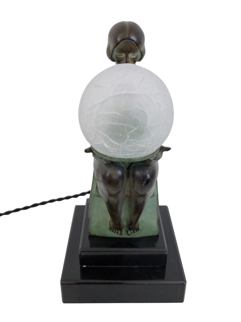 French Art Deco Sculpture, Delassement Lumineux, Lamp by Max Le Verrier