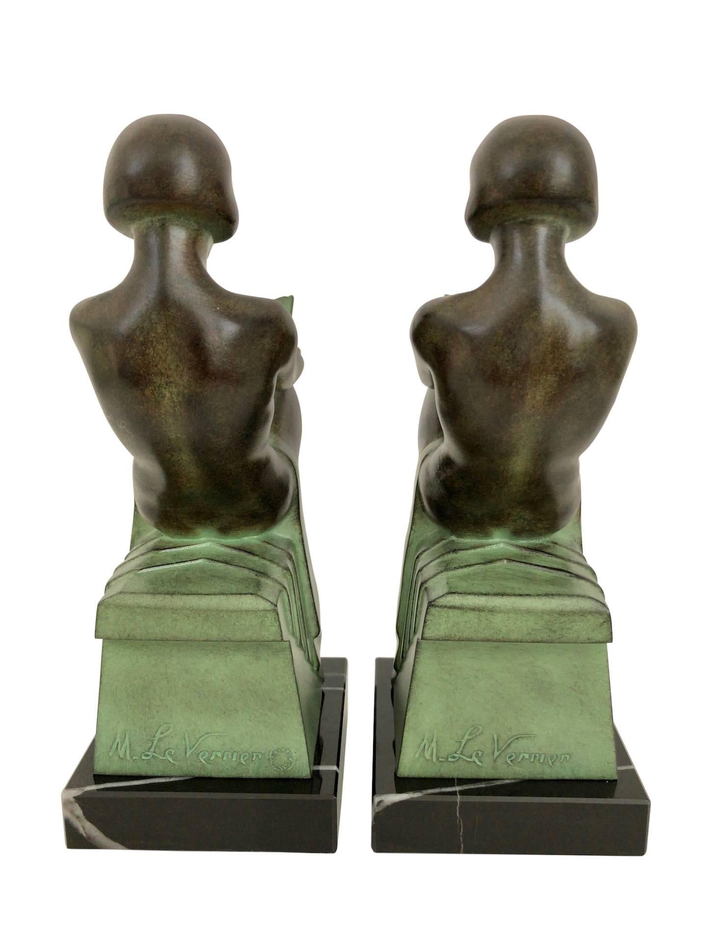 Contemporary Art Deco Bookends, Delassement, Original Max Le Verrier