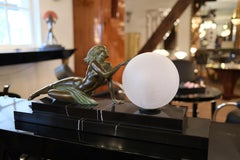 Table Lamp Seduction Lumineuse Lady with Glass Ball by Fayral and Max Le Verrier