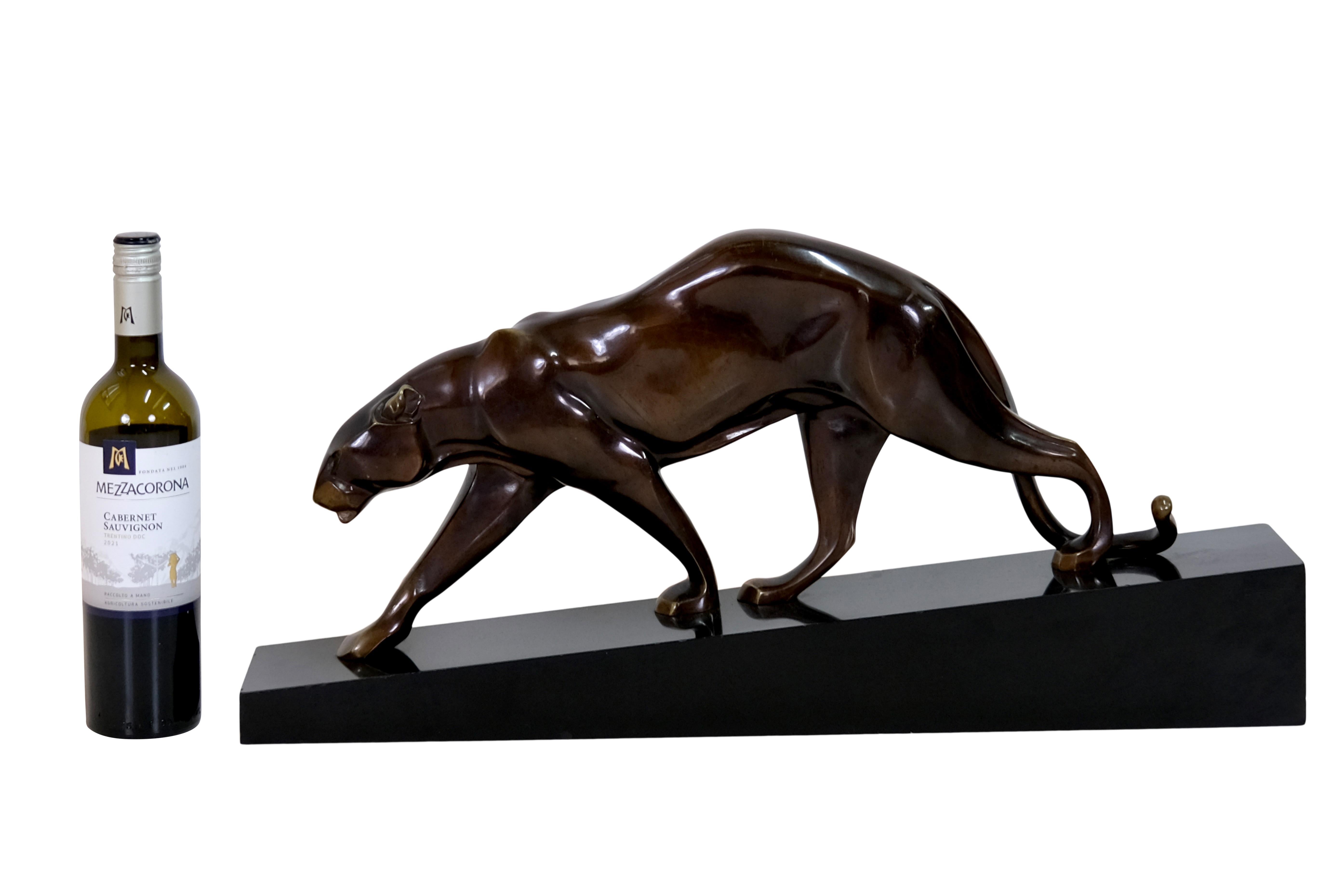 Impressive Big Maurice Prost Panther Sculpture in Bronze on a Black Marble Base 4