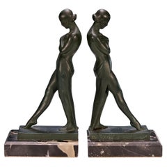 Vintage French Art Deco Lady Bookends Meditation by Fayral for Max Le Verrier
