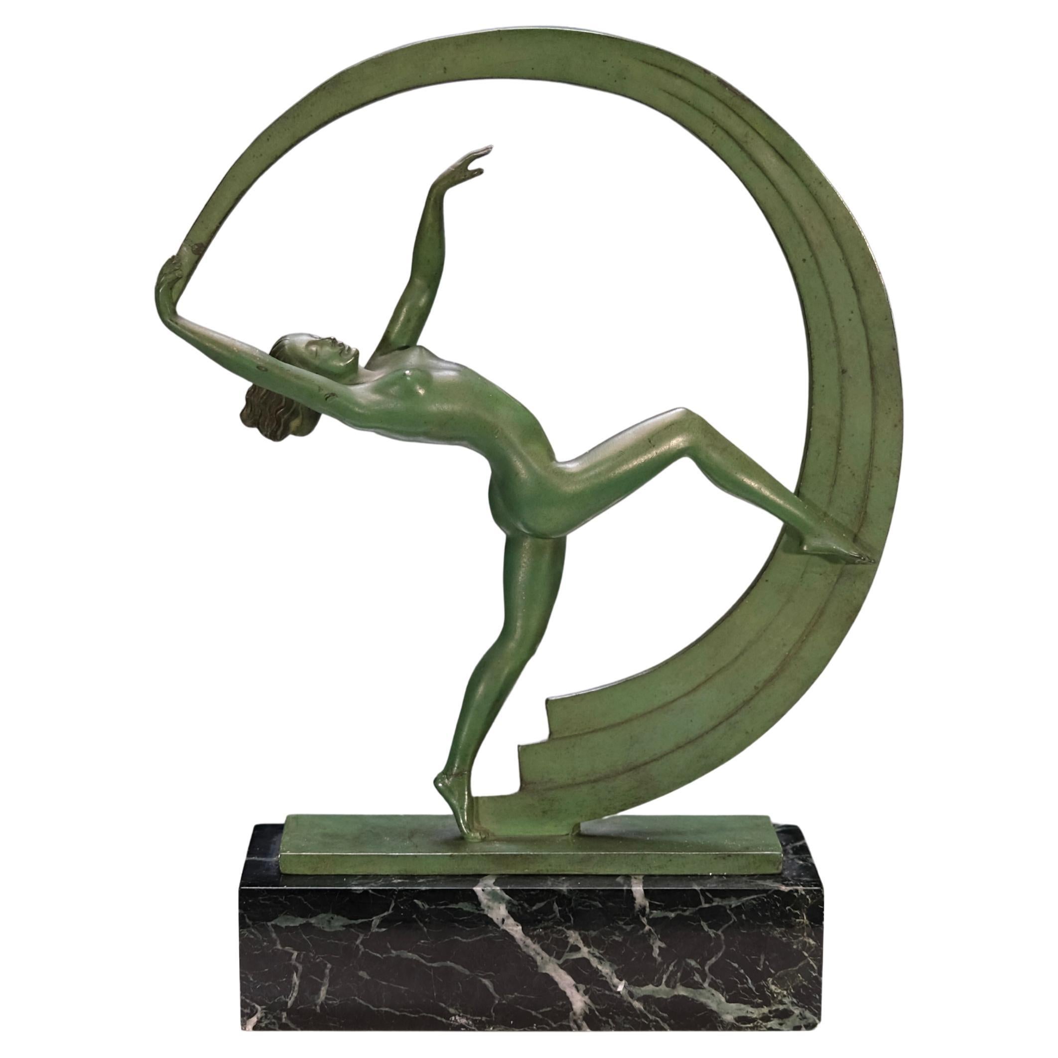 Escultura Art Decó Bailarina Bacchanale de Janle para Max Le Verrier, Francia Años 30