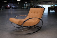 Oval Rocking Chair by Renato Zevi for Selig in Chrome and Alcantara, Italy 1970s