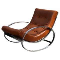 Oval Rocking Chair by Renato Zevi for Selig in Chrome and Leather, Italy 1970s