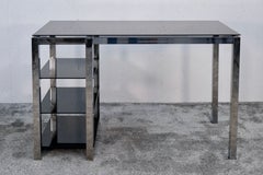 Mid-Century Desk in Chrome with Black Tabletop and Shelves, Italy, 1970s