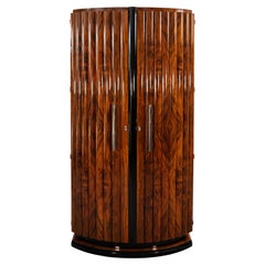 French Art Deco Wardrobe, Figured Walnut, Fluted Design, 1930s