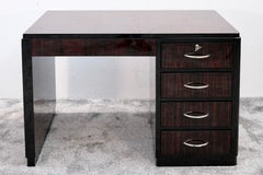 French Art Deco Desk, Macassar Veneer in High Gloss Lacquer, 1930s