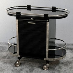 French Art Deco Cart in Black Lacquer with Tambour Door, 1930s