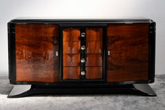 Art Deco Sideboard in Walnut and Black, France, 1930s
