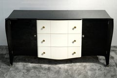 Black Art Deco Sideboard with Drawers in Leather, France 1940s