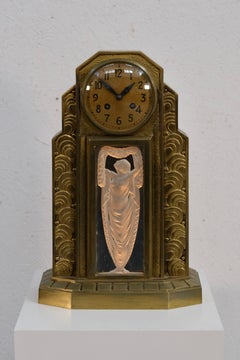 Art Deco Mantel Clock with Lighted Glass from Hettier et Vincent, Paris, 1925