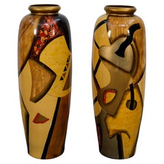 Pair of Monumental Postmodern Hand-Decorated Ceramic Floor Vases, 1980/90s