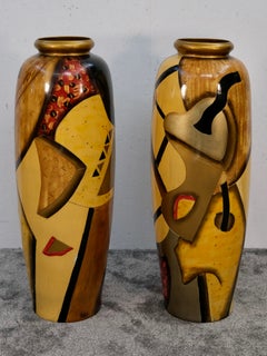 Pair of Monumental Postmodern Hand-Decorated Ceramic Floor Vases, 1980/90s