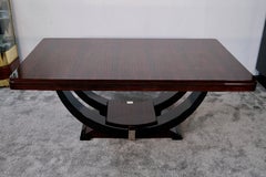 French Art Deco Extendable Dining Table in Macassar and Black Lacquer, 1930s