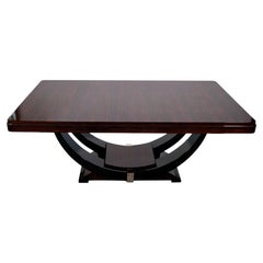 French Art Deco Extendable Dining Table in Macassar and Black Lacquer, 1930s