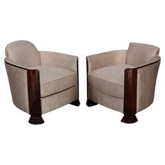 Companion Pair of French Art Deco Club Chairs in Gold and Brown, 1930s