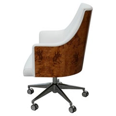 Contemporary Executive Office Chair in Amboina Burl & White Leather