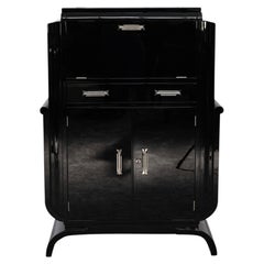 French Art Deco Black High-Gloss Lacquer Bar Cabinet, 1930s