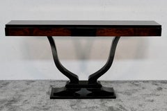 French Art Deco Console Table in Walnut and Black Lacquer, 1930s