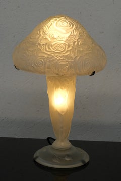 Art Deco Style Molded Glass Table Lamp with Roses and Nude Figures, France, 80s