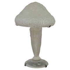 Art Deco Style Molded Glass Table Lamp with Roses and Nude Figures, France, 80s