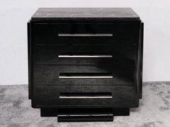 Commode Art déco noire avec marbre de Portoro, France, années 1930