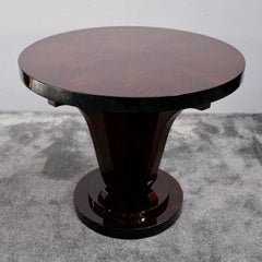 Table d'appoint ronde Art déco en acajou avec marqueterie géométrique, France, années 1930