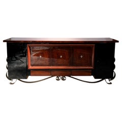 Grand buffet Art déco français en acajou et laque noire, années 1940