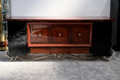 Grand buffet Art déco français en acajou et laque noire, années 1940