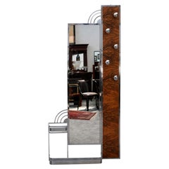 Art Deco Coat Rack in Walnut and Chrome with Mirror, France 1930s