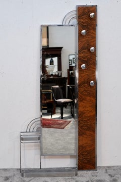 Art Deco Coat Rack in Walnut and Chrome with Mirror, France 1930s