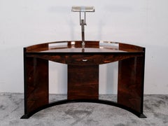Semicircular Art Deco Vanity Desk with Original Lamp, France, 1930s