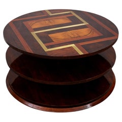 Round Art Deco Coffee Table with Fruitwood and Brass Inlays, France 1930s