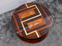 Round Art Deco Coffee Table with Fruitwood and Brass Inlays, France 1930s