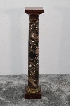 Neoclassical Revival Marble Pedestal with Brass Details, Europe, circa 1900
