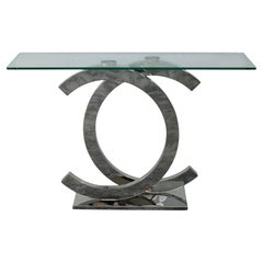 1990s Modern Sculptural Console Table in Chrome and Glass
