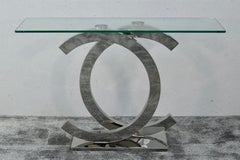 1990s Modern Sculptural Console Table in Chrome and Glass