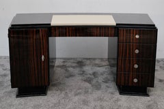 French Art Deco Curved Executive Desk in Macassar and Black Lacquer, 1930s