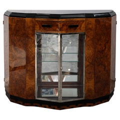 French Art Deco Sideboard in Walnut Burl with Glass Display Cabinet, 1930s