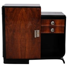 French Art Deco Asymmetrical Walnut and Black Lacquer Chest with Drawers, 1930s