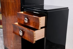 French Art Deco Asymmetrical Walnut and Black Lacquer Chest with Drawers, 1930s