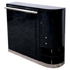 French Art Deco Black Lacquer and Chrome Bar Counter, 1930s