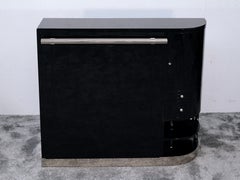 French Art Deco Black Lacquer and Chrome Bar Counter, 1930s