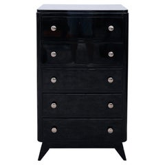 Grande commode Art déco française en laque noire et chrome, années 1930