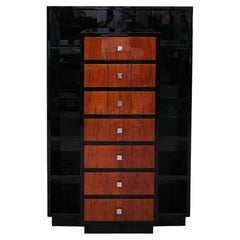 French Art Deco Walnut and Black Lacquer Bookcase Chest, 1930s