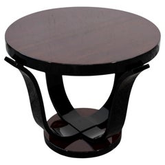French Art Deco Lyre-Shaped Side Table with Round Tabletop, 1930sStriking French