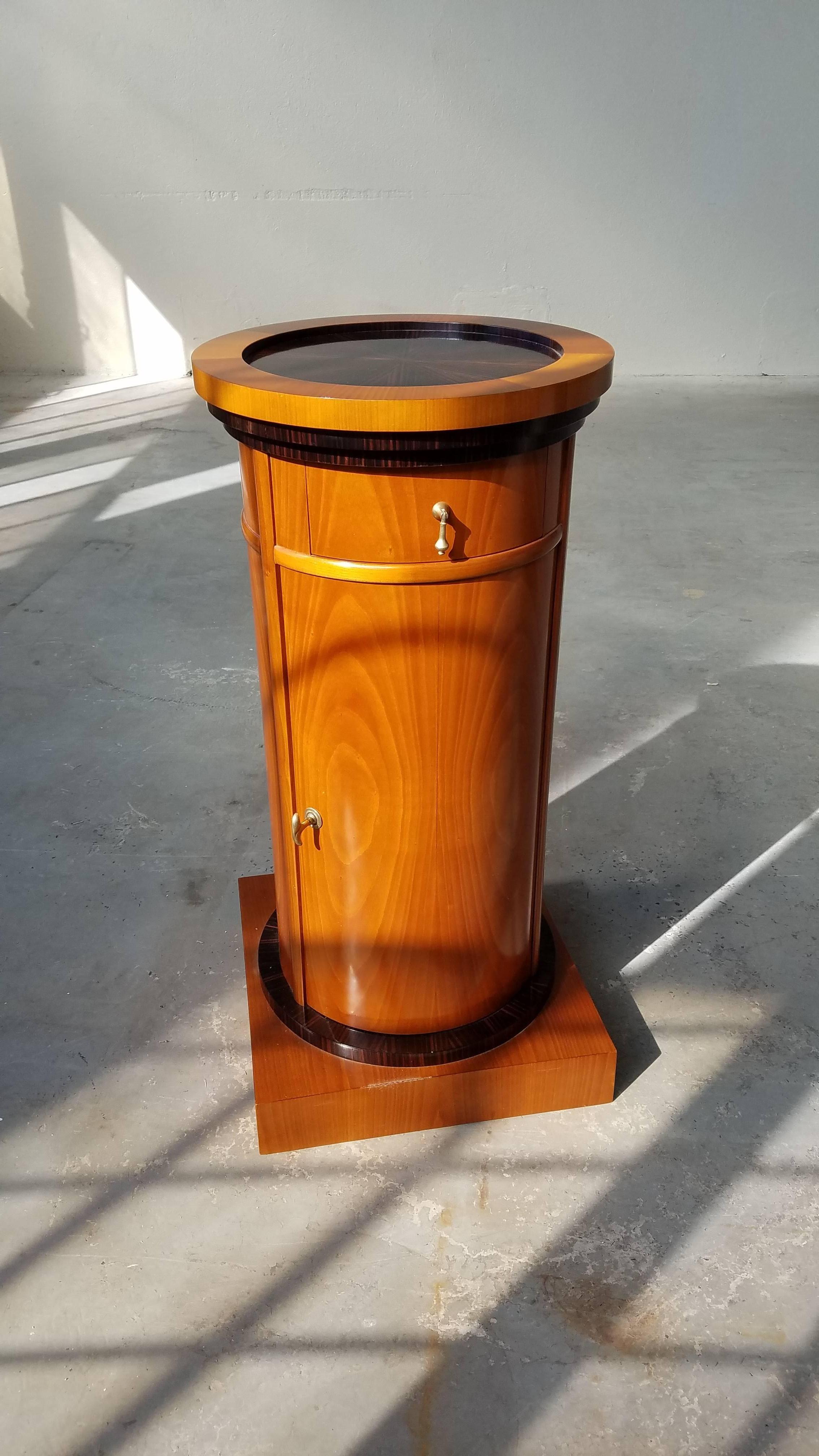 Austrian Round Biedermeier Chest, Pedestal Style in Walnut and Ebony by Gaisbauer Austria For Sale