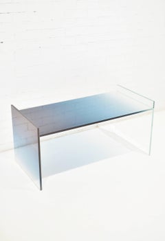 Ombre Glass Coffee End Table Low in Blue / Clear Glass