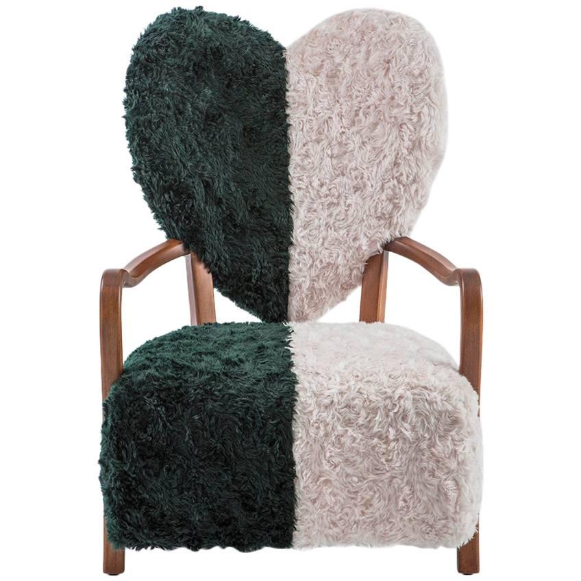 UNI Chair in Beechwood and Mohair Raf Simons Fabric For Sale