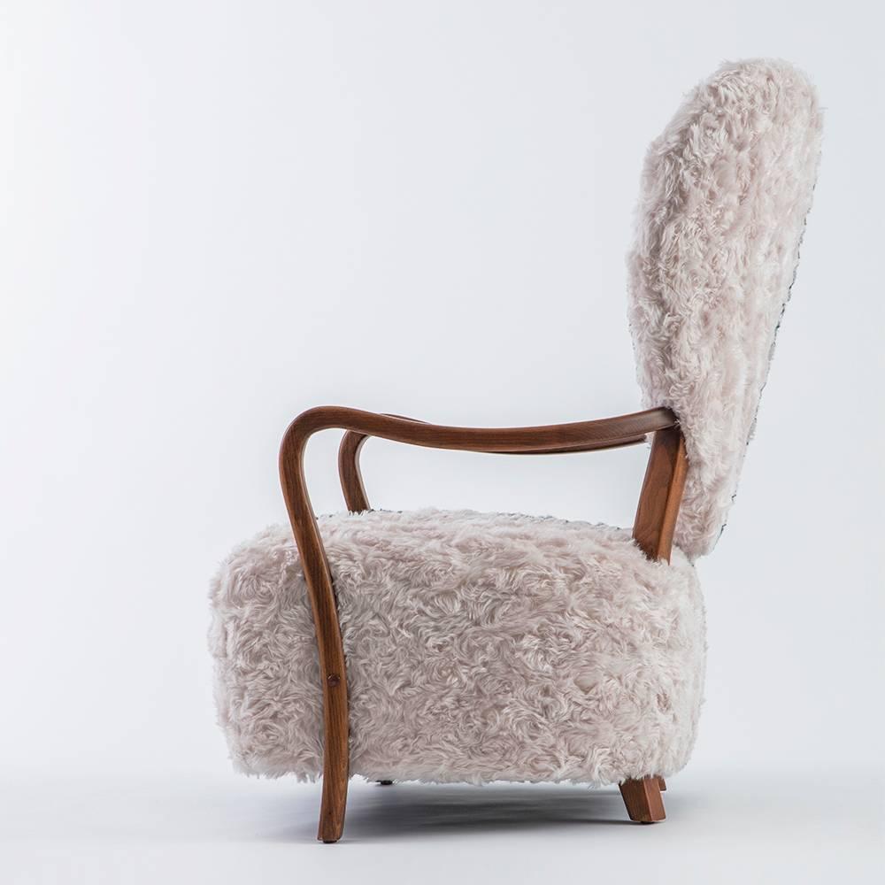 Organic Modern UNI Chair in Beechwood and Mohair Raf Simons Fabric For Sale